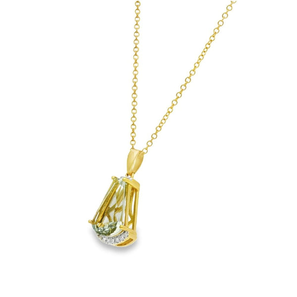 18ct Yellow Gold Green Amethyst & Diamond Pendant & Necklace