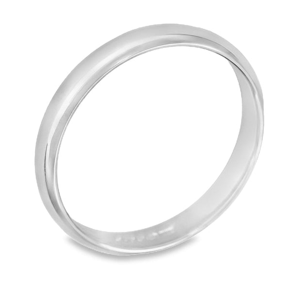 3mm Platinum Light Weight D-Shape Wedding Band - Size N