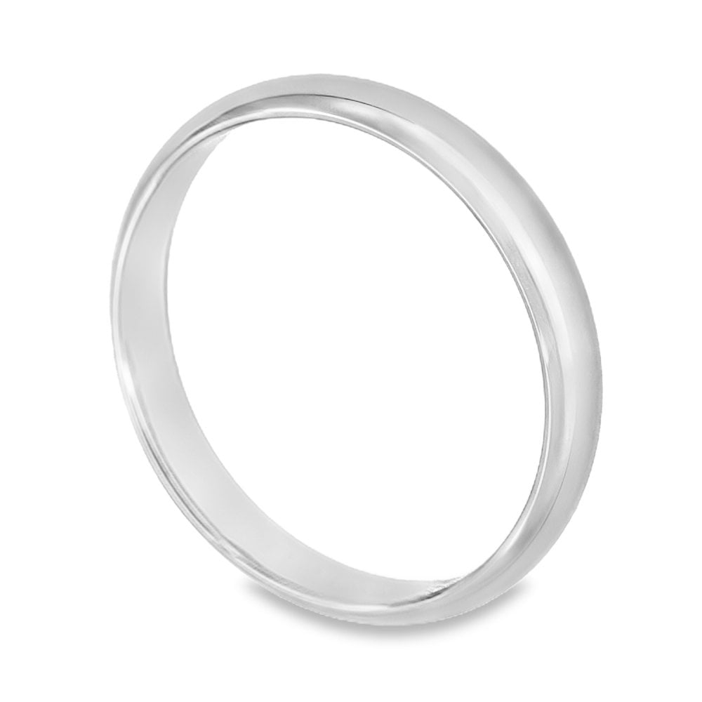 3mm Platinum Light Weight D-Shape Wedding Band - Size N