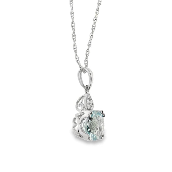 9ct White Gold Diamond & Aquamarine Pendant & Chain - 0.03ct
