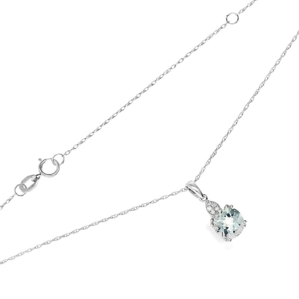 9ct White Gold Diamond & Aquamarine Pendant & Chain - 0.03ct