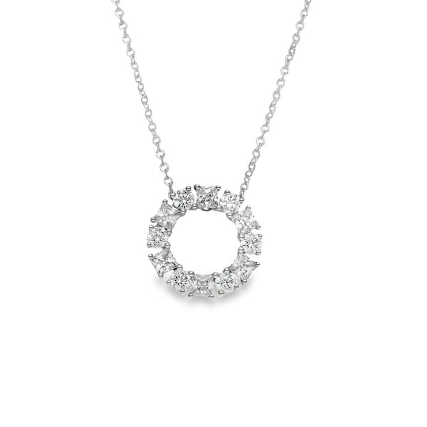9ct White Gold CZ Circle Pendant & Necklace - 16/18" - 1.7g