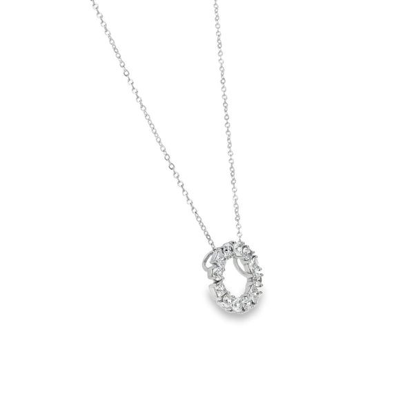 9ct White Gold CZ Circle Pendant & Necklace - 16/18" - 1.7g