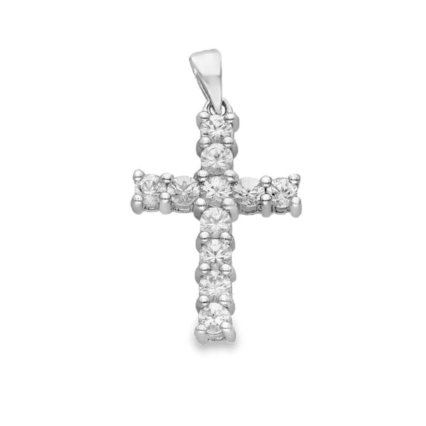 9ct White Gold Cubic Zirconia Cross Pendant - 17x23x3mm - 3.0g