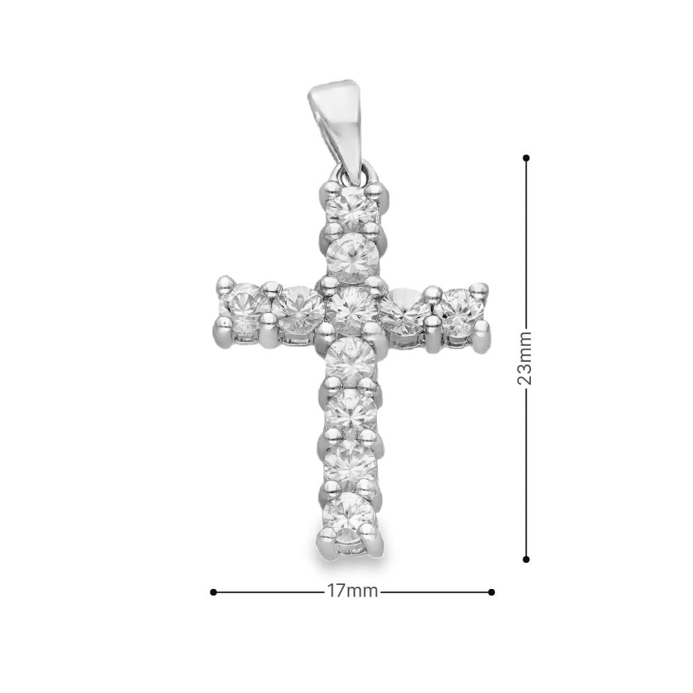 9ct White Gold Cubic Zirconia Cross Pendant - 17x23x3mm - 3.0g