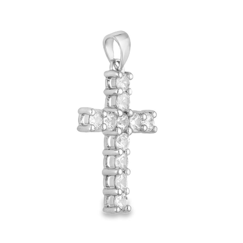 9ct White Gold Cubic Zirconia Cross Pendant - 17x23x3mm - 3.0g