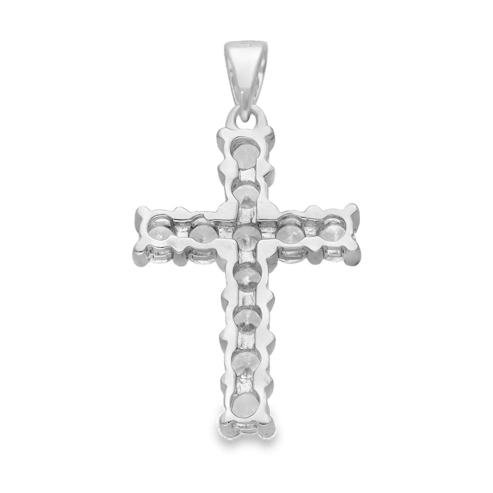 9ct White Gold Cubic Zirconia Cross Pendant - 17x23x3mm - 3.0g