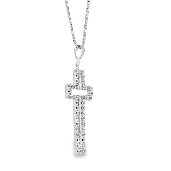 9ct White Gold CZ Open Cross Pendant & Necklace - 20" - 10.0g
