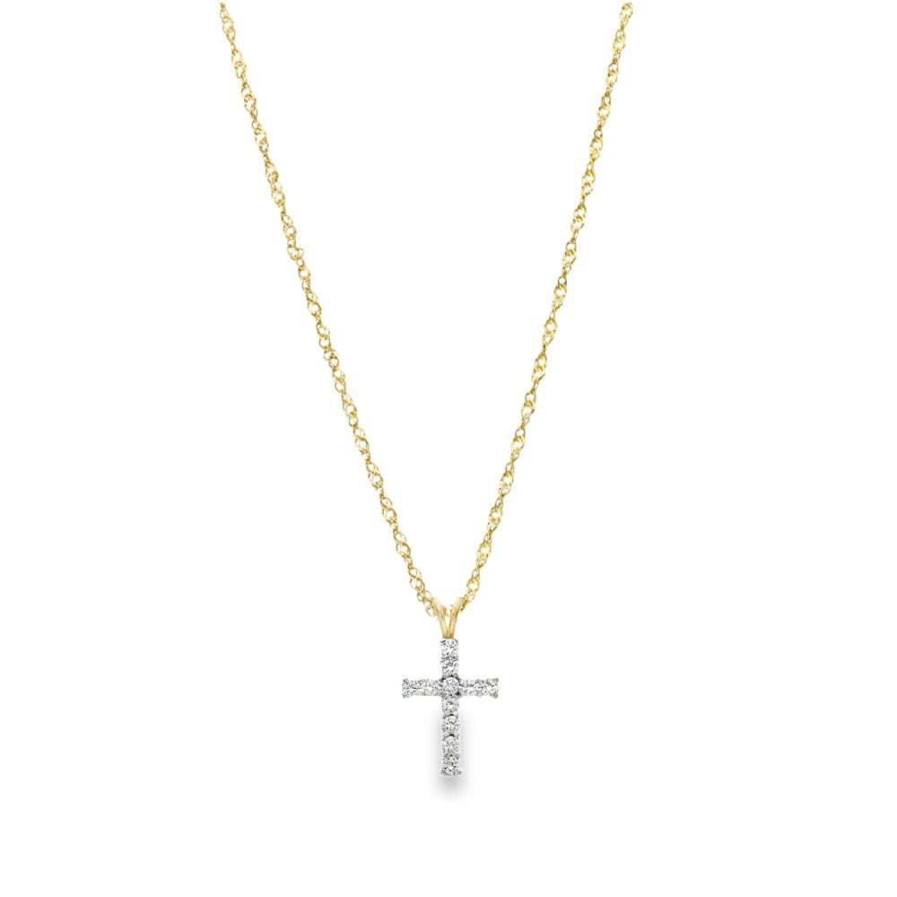 9ct Yellow Gold Cubic Zirconia Cross Pendant & Fancy Necklace
