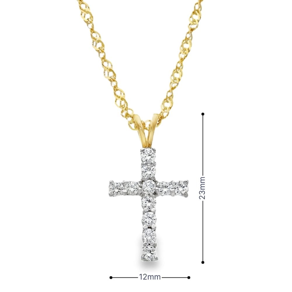9ct Yellow Gold Cubic Zirconia Cross Pendant & Fancy Necklace