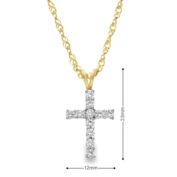 9ct Yellow Gold Cubic Zirconia Cross Pendant & Fancy Necklace