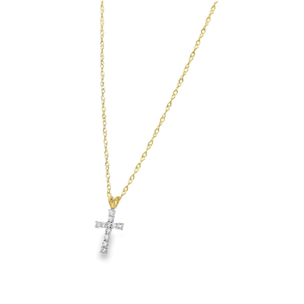 9ct Yellow Gold Cubic Zirconia Cross Pendant & Fancy Necklace