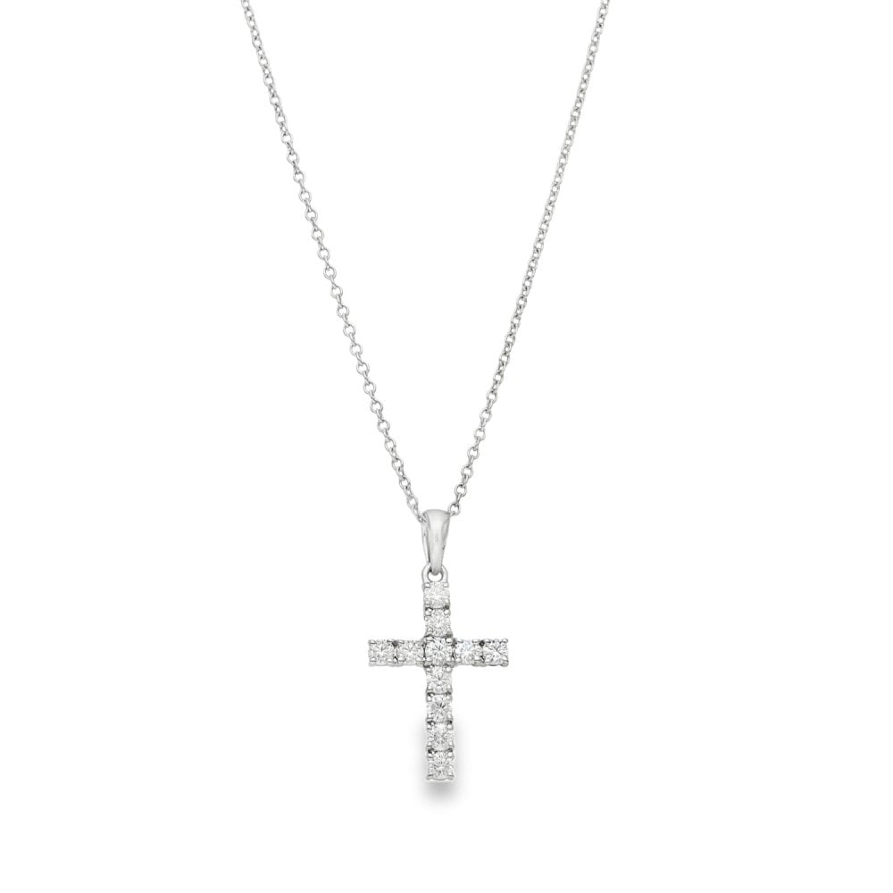 9ct White Gold CZ Cross Pendant & Necklace - 18" - 2.6g