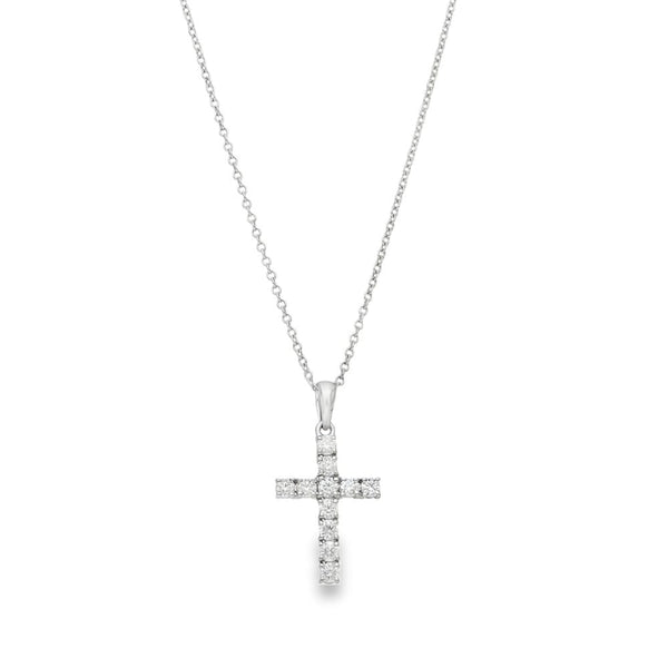 9ct White Gold CZ Cross Pendant & Necklace - 18" - 2.6g