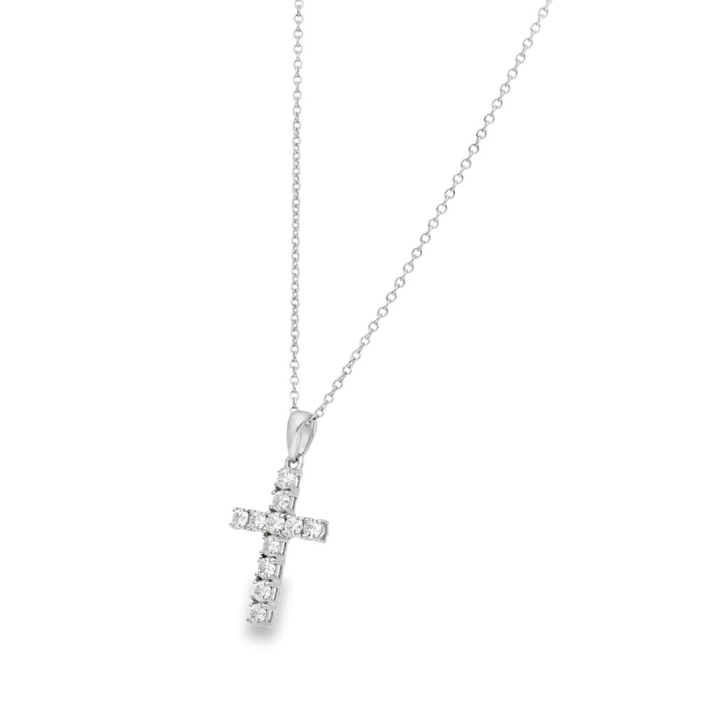 9ct White Gold CZ Cross Pendant & Necklace - 18" - 2.6g
