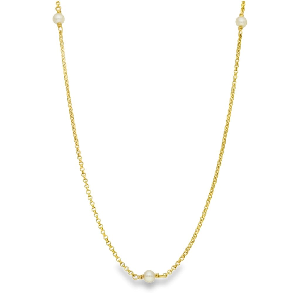 9ct Yellow Gold Pearl Necklace - 17" - 4.3g