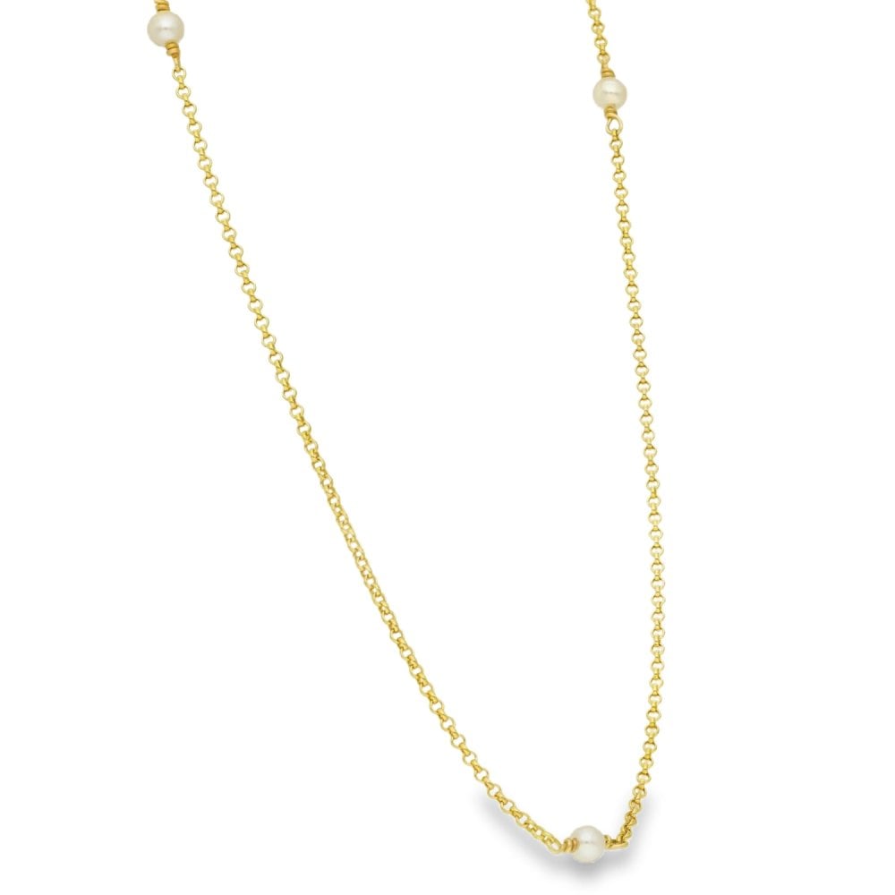 9ct Yellow Gold Pearl Necklace - 17" - 4.3g