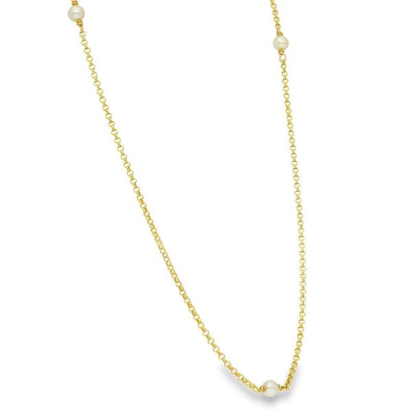 9ct Yellow Gold Pearl Necklace - 17" - 4.3g