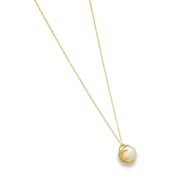 9ct Yellow Gold Pearl Pendant & 18" Chain