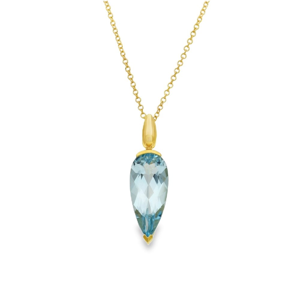 18ct Yellow Gold Blue Topaz Pendant & Necklace - 18" - 5.3g