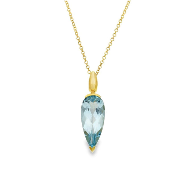18ct Yellow Gold Blue Topaz Pendant & Necklace - 18" - 5.3g