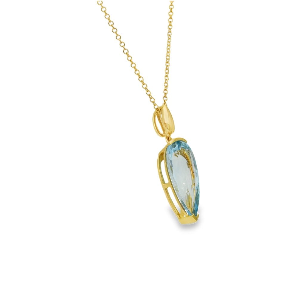 18ct Yellow Gold Blue Topaz Pendant & Necklace - 18" - 5.3g