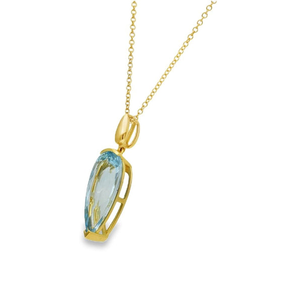 18ct Yellow Gold Blue Topaz Pendant & Necklace - 18" - 5.3g