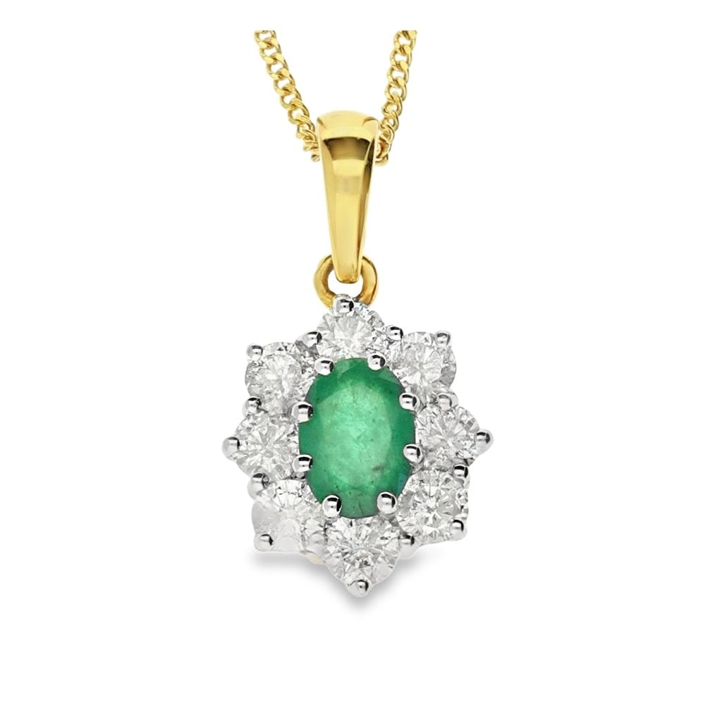 18ct Yellow Gold Emerald & Diamond Pendant & Necklace - 1.00ct