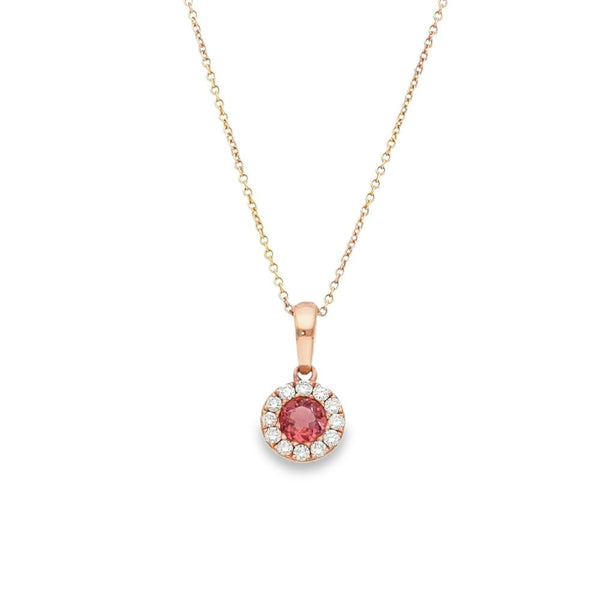 18ct Rose Gold Tourmaline & Diamond Pendant & Necklace - 18"