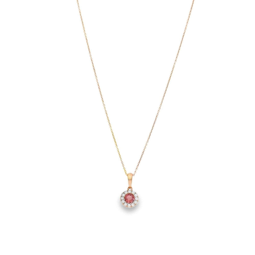 18ct Rose Gold Tourmaline & Diamond Pendant & Necklace - 18"