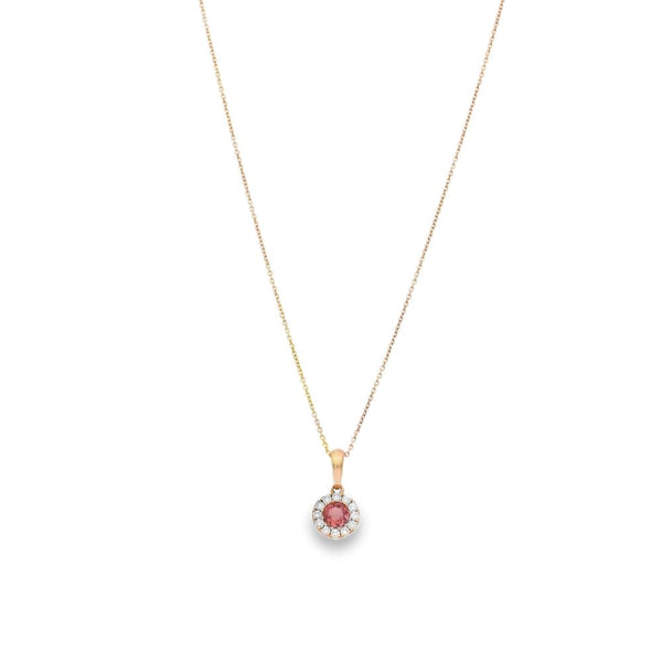 18ct Rose Gold Tourmaline & Diamond Pendant & Necklace - 18"