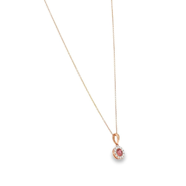 18ct Rose Gold Tourmaline & Diamond Pendant & Necklace - 18"