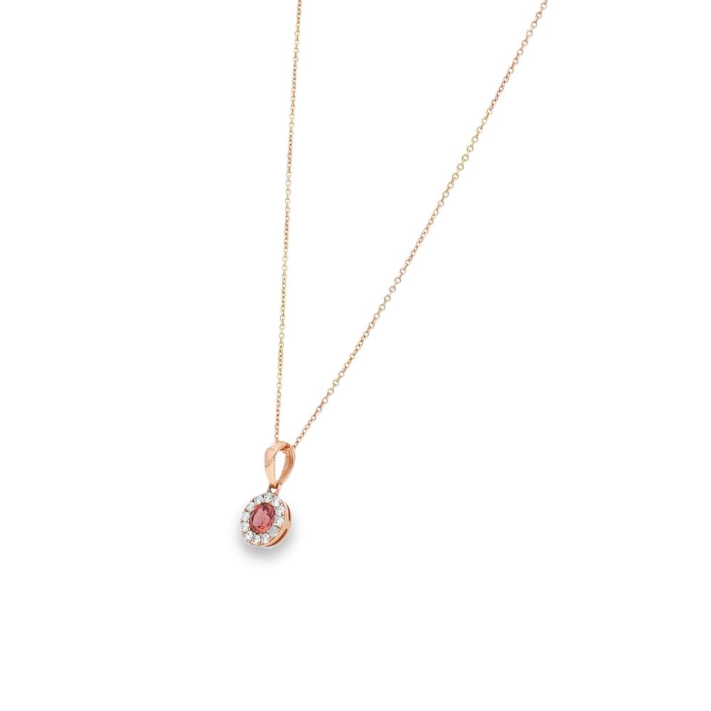 18ct Rose Gold Tourmaline & Diamond Pendant & Necklace - 18"