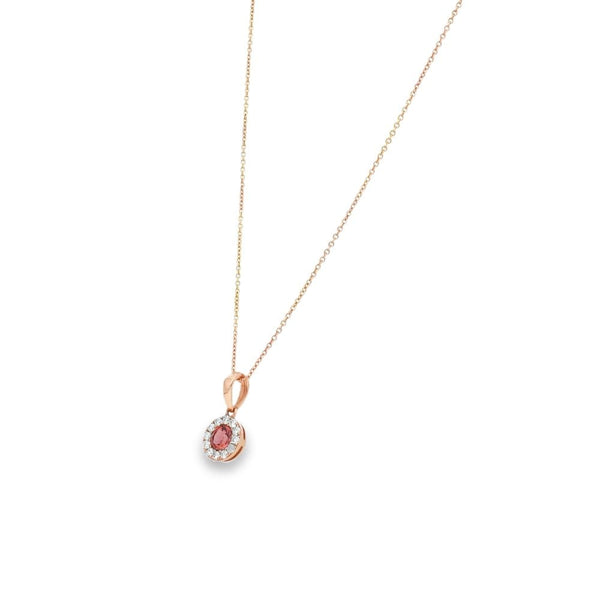 18ct Rose Gold Tourmaline & Diamond Pendant & Necklace - 18"