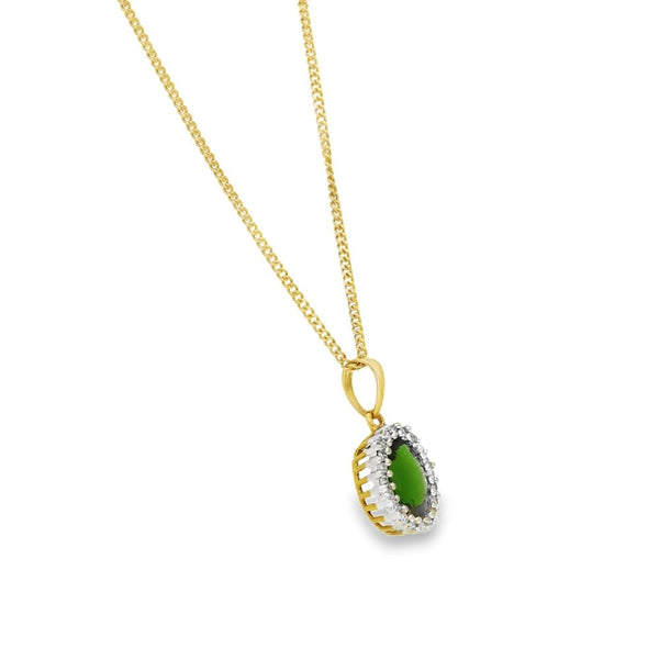 9ct Yellow Gold Diamond & Tourmaline Pendant & Chain - 18"