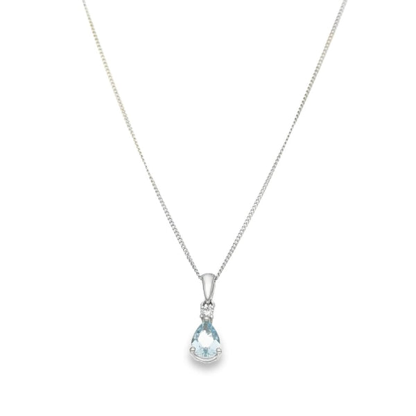 9ct White Gold Aquamarine & Diamond Pendant & Necklace - 18"