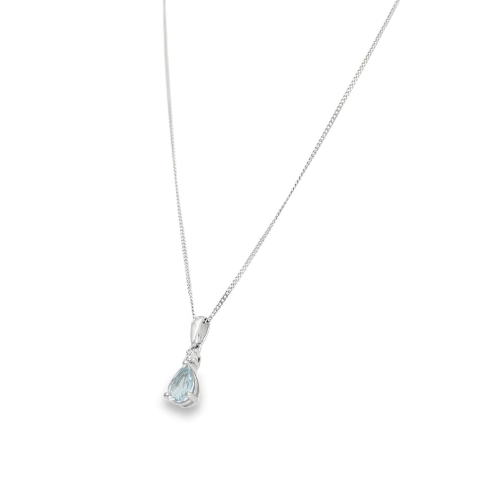 9ct White Gold Aquamarine & Diamond Pendant & Necklace - 18"