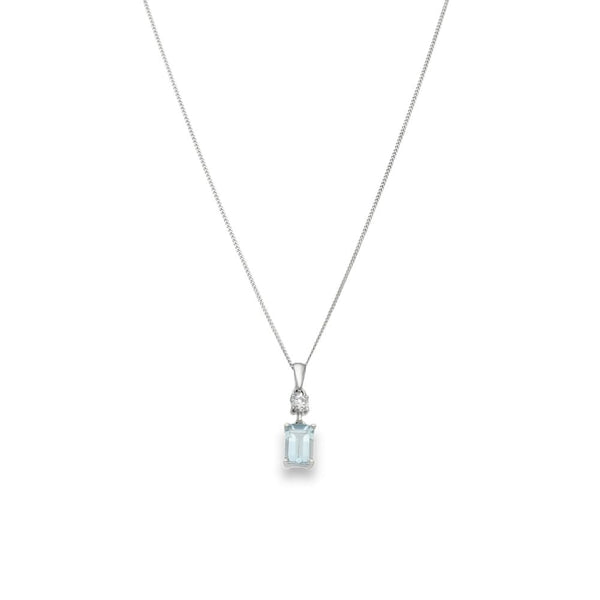 9ct White Gold Aquamarine & Diamond Pendant & Necklace - 18"