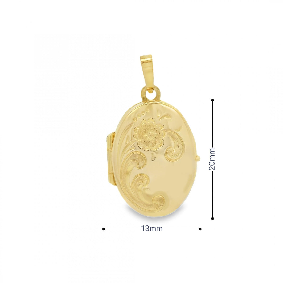 9ct Yellow Gold Flower Engraved Locket - 13x20x4mm - 2.0g