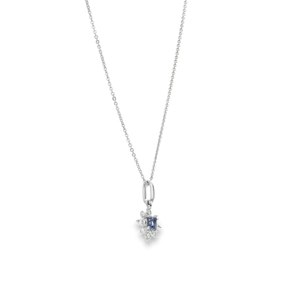 9ct White Gold Diamond & Sapphire Snowflake Pendant & Chain