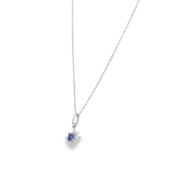 9ct White Gold Diamond & Sapphire Snowflake Pendant & Chain