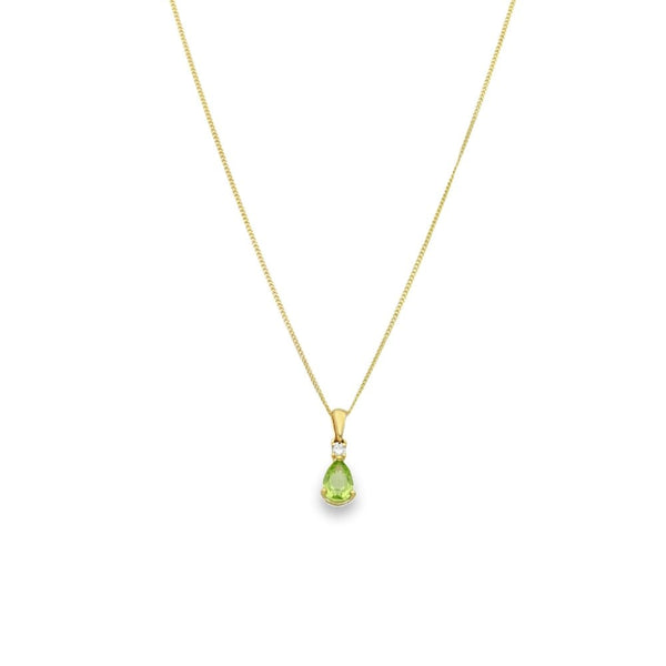 9ct Yellow Gold Peridot & Diamond Pendant & Necklace - 18"