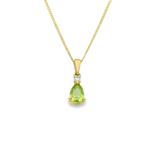 9ct Yellow Gold Peridot & Diamond Pendant & Necklace - 18"