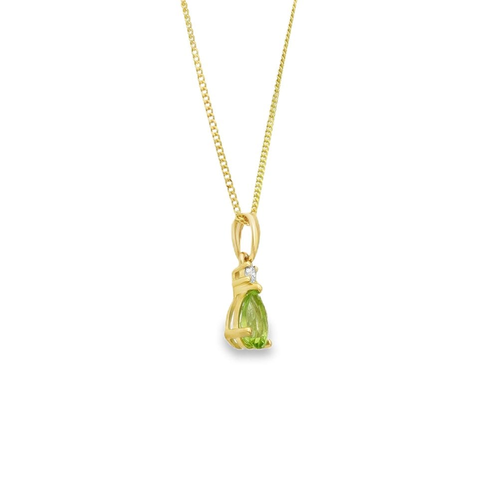 9ct Yellow Gold Peridot & Diamond Pendant & Necklace - 18"
