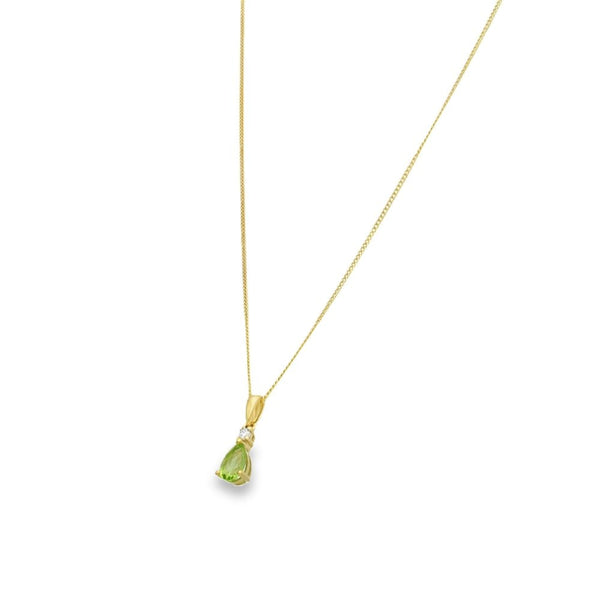 9ct Yellow Gold Peridot & Diamond Pendant & Necklace - 18"