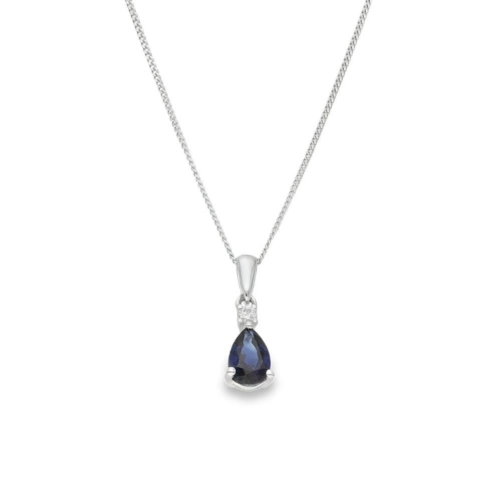 9ct White Gold Sapphire & Diamond Pendant & Necklace - 18"