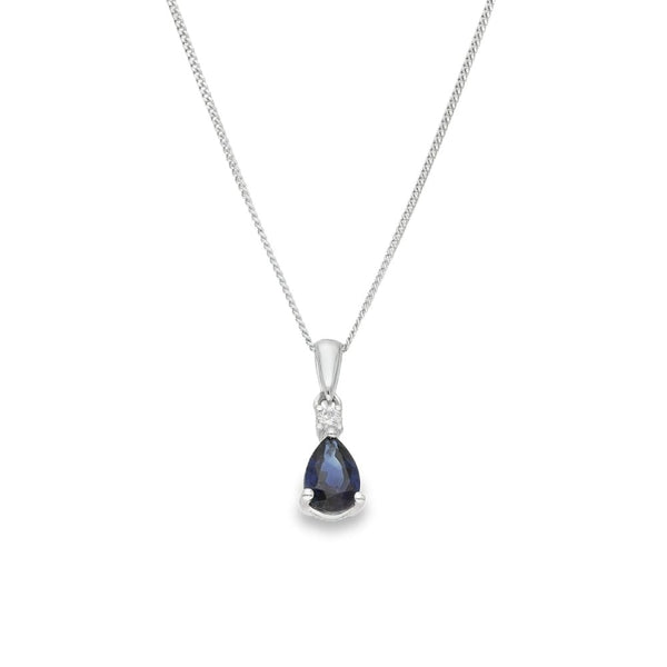 9ct White Gold Sapphire & Diamond Pendant & Necklace - 18"