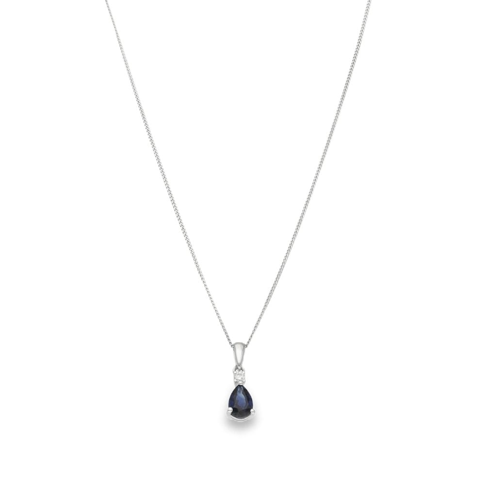9ct White Gold Sapphire & Diamond Pendant & Necklace - 18"