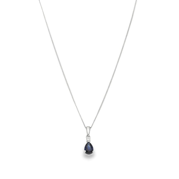 9ct White Gold Sapphire & Diamond Pendant & Necklace - 18"