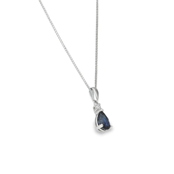 9ct White Gold Sapphire & Diamond Pendant & Necklace - 18"